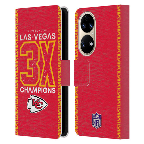 NFL 2024 Super Bowl LVIII Champions Kansas City Chiefs 3x Champ Leather Book Wallet Case Cover For Huawei P50