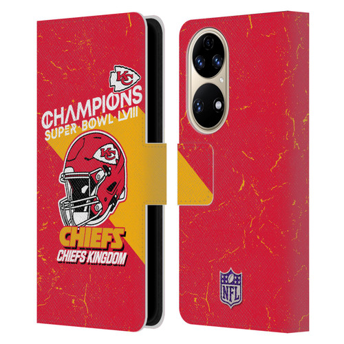 NFL 2024 Super Bowl LVIII Champions Kansas City Chiefs Helmet Leather Book Wallet Case Cover For Huawei P50