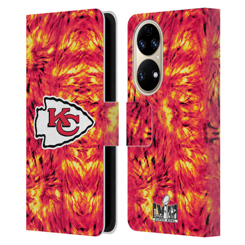 NFL 2024 Super Bowl LVIII Champions Kansas City Chiefs Tie Dye Leather Book Wallet Case Cover For Huawei P50