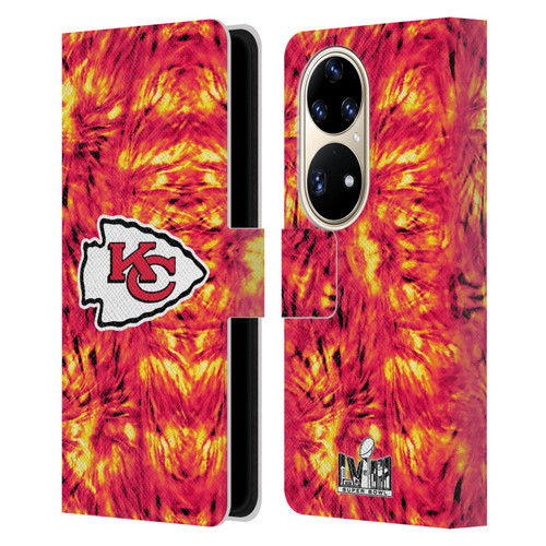 NFL 2024 Super Bowl LVIII Champions Kansas City Chiefs Tie Dye Leather Book Wallet Case Cover For Huawei P50 Pro