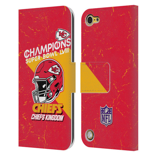 NFL 2024 Super Bowl LVIII Champions Kansas City Chiefs Helmet Leather Book Wallet Case Cover For Apple iPod Touch 5G 5th Gen