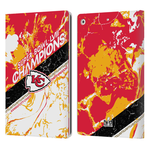 NFL 2024 Super Bowl LVIII Champions Kansas City Chiefs Marble Leather Book Wallet Case Cover For Apple iPad 10.2 2019/2020/2021
