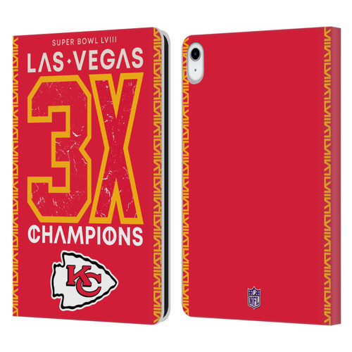 NFL 2024 Super Bowl LVIII Champions Kansas City Chiefs 3x Champ Leather Book Wallet Case Cover For Apple iPad 10.9 (2022)