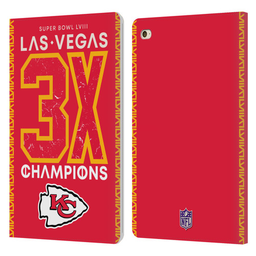 NFL 2024 Super Bowl LVIII Champions Kansas City Chiefs 3x Champ Leather Book Wallet Case Cover For Apple iPad mini 4