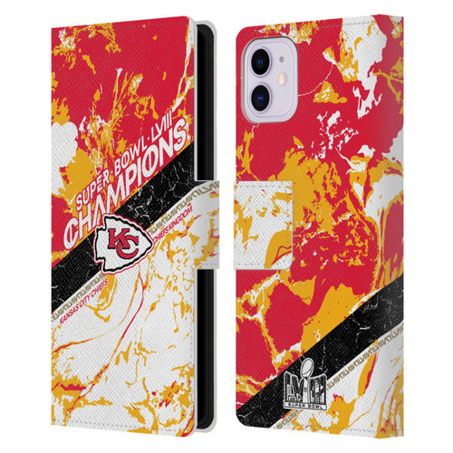 NFL 2024 Super Bowl LVIII Champions Kansas City Chiefs Marble Leather Book Wallet Case Cover For Apple iPhone 11