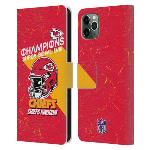 NFL 2024 Super Bowl LVIII Champions Kansas City Chiefs Helmet Leather Book Wallet Case Cover For Apple iPhone 11 Pro Max