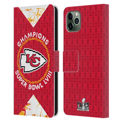 NFL 2024 Super Bowl LVIII Champions Kansas City Chiefs Patterns Leather Book Wallet Case Cover For Apple iPhone 11 Pro Max