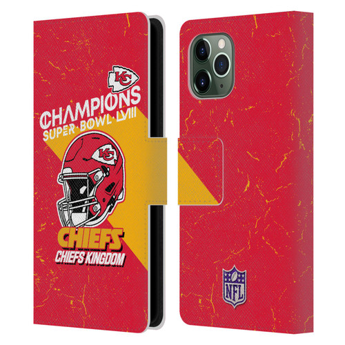 NFL 2024 Super Bowl LVIII Champions Kansas City Chiefs Helmet Leather Book Wallet Case Cover For Apple iPhone 11 Pro