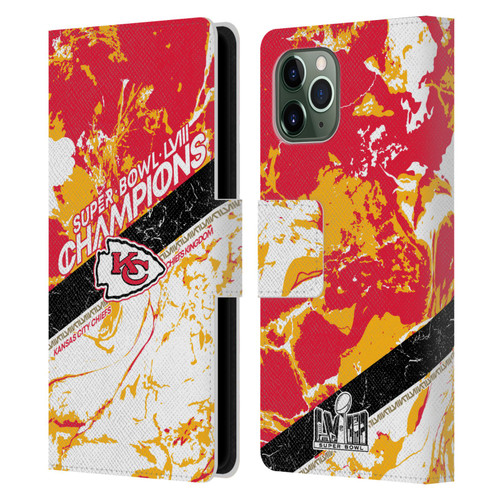 NFL 2024 Super Bowl LVIII Champions Kansas City Chiefs Marble Leather Book Wallet Case Cover For Apple iPhone 11 Pro