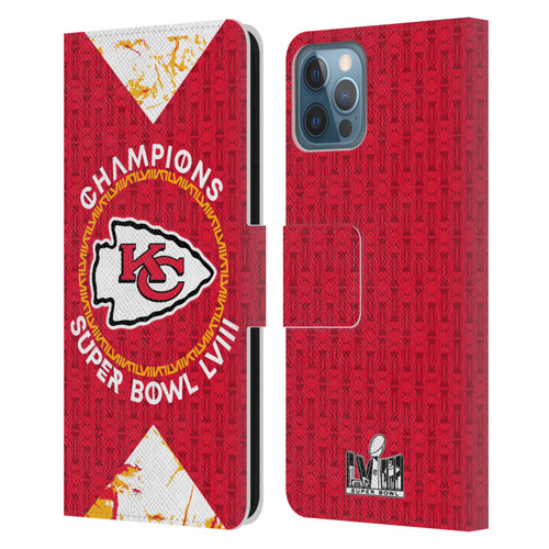 NFL 2024 Super Bowl LVIII Champions Kansas City Chiefs Patterns Leather Book Wallet Case Cover For Apple iPhone 12 / iPhone 12 Pro