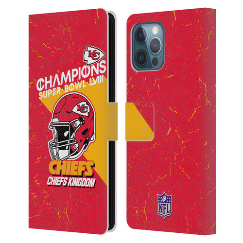 NFL 2024 Super Bowl LVIII Champions Kansas City Chiefs Helmet Leather Book Wallet Case Cover For Apple iPhone 12 Pro Max