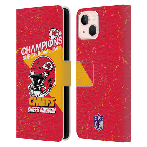 NFL 2024 Super Bowl LVIII Champions Kansas City Chiefs Helmet Leather Book Wallet Case Cover For Apple iPhone 13