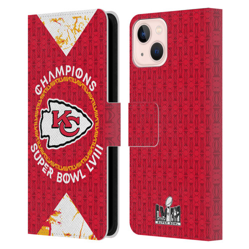 NFL 2024 Super Bowl LVIII Champions Kansas City Chiefs Patterns Leather Book Wallet Case Cover For Apple iPhone 13
