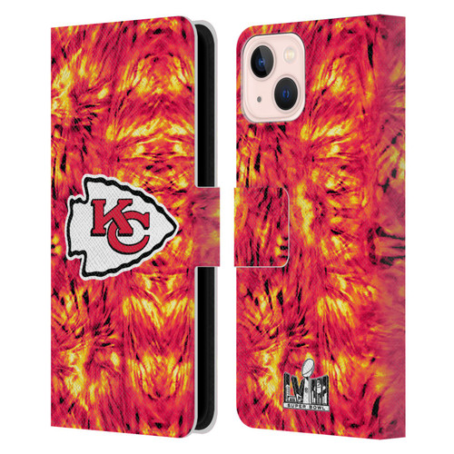 NFL 2024 Super Bowl LVIII Champions Kansas City Chiefs Tie Dye Leather Book Wallet Case Cover For Apple iPhone 13