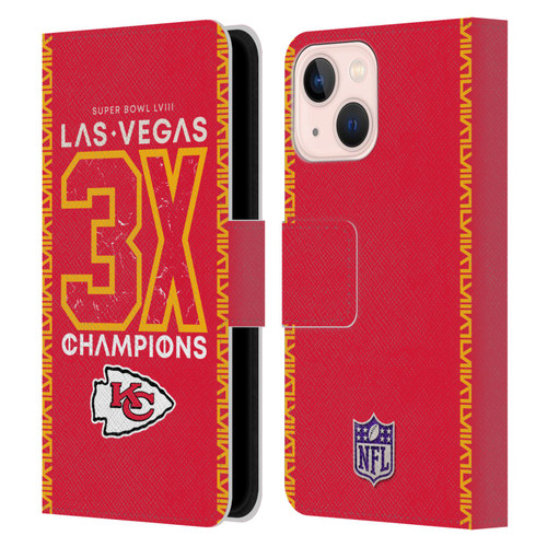 NFL 2024 Super Bowl LVIII Champions Kansas City Chiefs 3x Champ Leather Book Wallet Case Cover For Apple iPhone 13 Mini