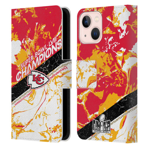 NFL 2024 Super Bowl LVIII Champions Kansas City Chiefs Marble Leather Book Wallet Case Cover For Apple iPhone 13 Mini