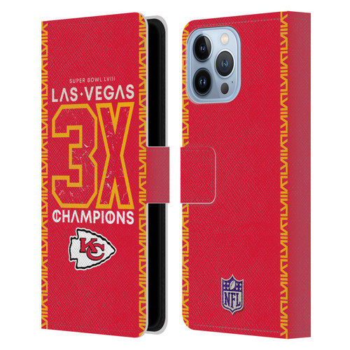 NFL 2024 Super Bowl LVIII Champions Kansas City Chiefs 3x Champ Leather Book Wallet Case Cover For Apple iPhone 13 Pro Max