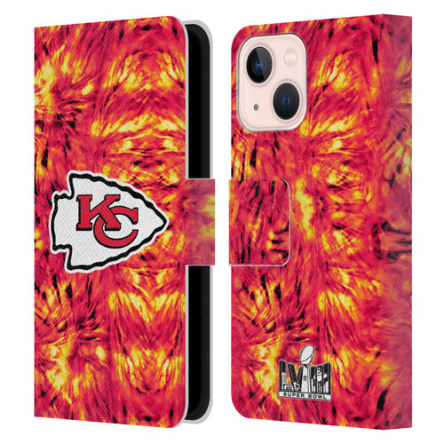 NFL 2024 Super Bowl LVIII Champions Kansas City Chiefs Tie Dye Leather Book Wallet Case Cover For Apple iPhone 13 Mini