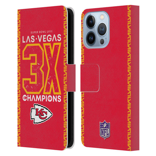 NFL 2024 Super Bowl LVIII Champions Kansas City Chiefs 3x Champ Leather Book Wallet Case Cover For Apple iPhone 13 Pro