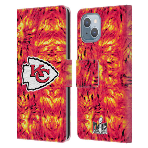 NFL 2024 Super Bowl LVIII Champions Kansas City Chiefs Tie Dye Leather Book Wallet Case Cover For Apple iPhone 14
