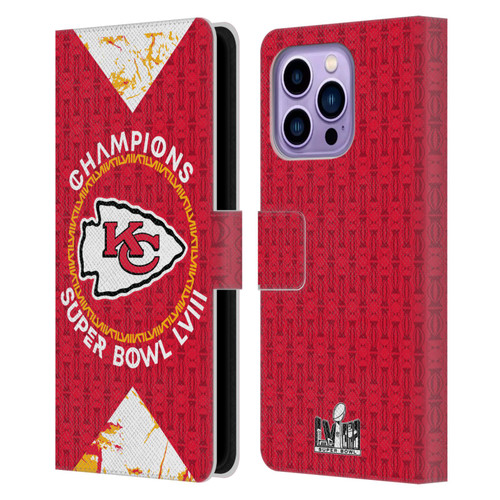 NFL 2024 Super Bowl LVIII Champions Kansas City Chiefs Patterns Leather Book Wallet Case Cover For Apple iPhone 14 Pro Max