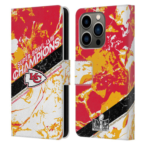 NFL 2024 Super Bowl LVIII Champions Kansas City Chiefs Marble Leather Book Wallet Case Cover For Apple iPhone 14 Pro