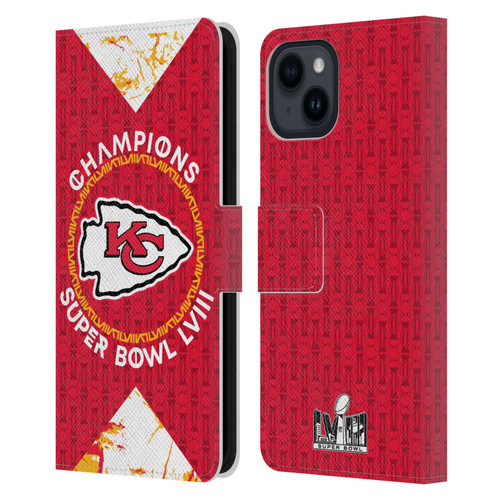 NFL 2024 Super Bowl LVIII Champions Kansas City Chiefs Patterns Leather Book Wallet Case Cover For Apple iPhone 15