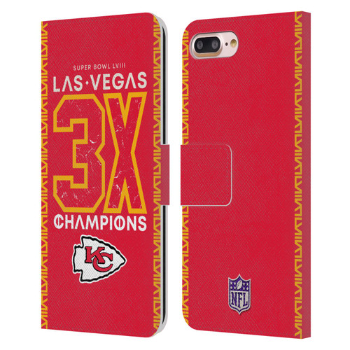 NFL 2024 Super Bowl LVIII Champions Kansas City Chiefs 3x Champ Leather Book Wallet Case Cover For Apple iPhone 7 Plus / iPhone 8 Plus