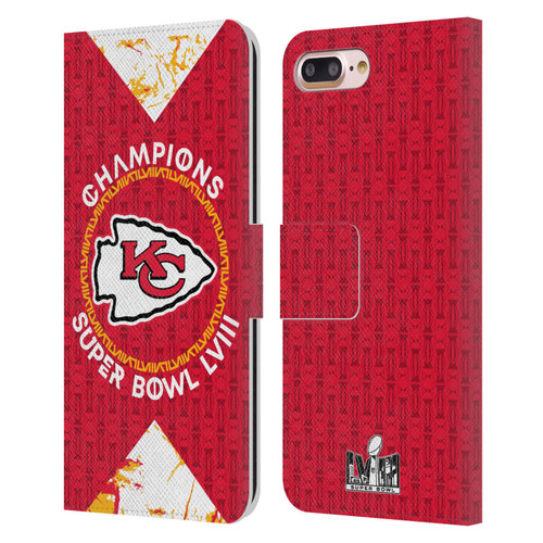 NFL 2024 Super Bowl LVIII Champions Kansas City Chiefs Patterns Leather Book Wallet Case Cover For Apple iPhone 7 Plus / iPhone 8 Plus