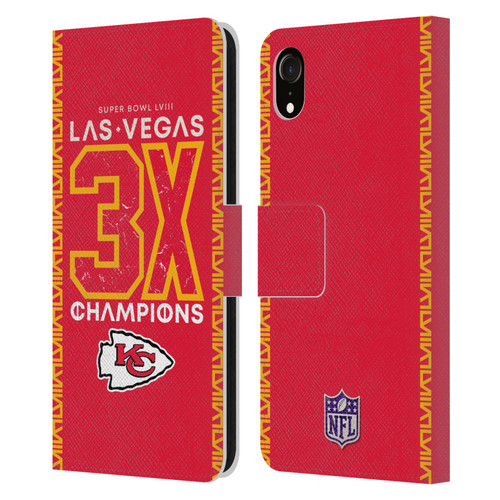 NFL 2024 Super Bowl LVIII Champions Kansas City Chiefs 3x Champ Leather Book Wallet Case Cover For Apple iPhone XR