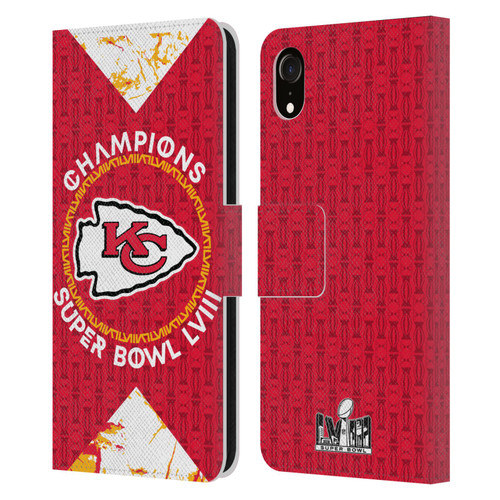 NFL 2024 Super Bowl LVIII Champions Kansas City Chiefs Patterns Leather Book Wallet Case Cover For Apple iPhone XR