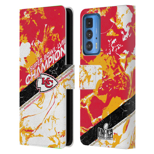 NFL 2024 Super Bowl LVIII Champions Kansas City Chiefs Marble Leather Book Wallet Case Cover For Motorola Edge (2022)