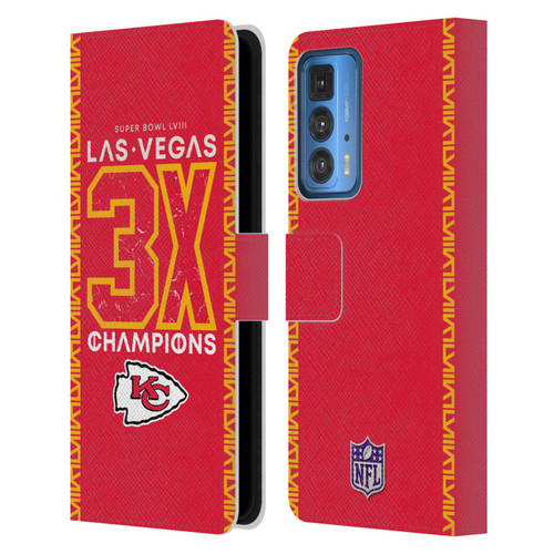 NFL 2024 Super Bowl LVIII Champions Kansas City Chiefs 3x Champ Leather Book Wallet Case Cover For Motorola Edge 20 Pro
