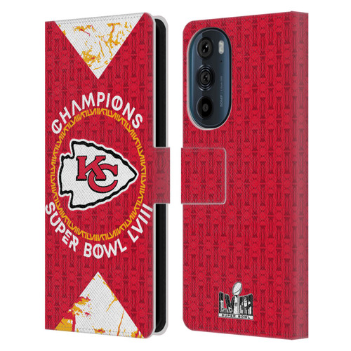 NFL 2024 Super Bowl LVIII Champions Kansas City Chiefs Patterns Leather Book Wallet Case Cover For Motorola Edge 30