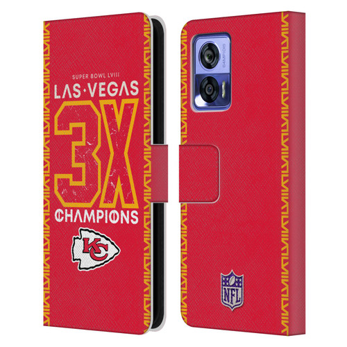 NFL 2024 Super Bowl LVIII Champions Kansas City Chiefs 3x Champ Leather Book Wallet Case Cover For Motorola Edge 30 Neo 5G