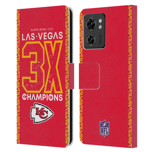 NFL 2024 Super Bowl LVIII Champions Kansas City Chiefs 3x Champ Leather Book Wallet Case Cover For Motorola Moto Edge 40
