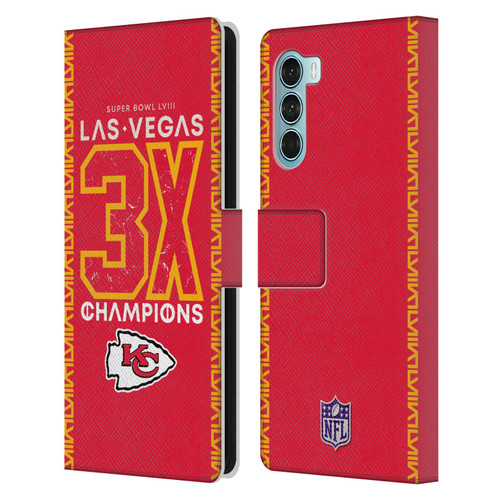 NFL 2024 Super Bowl LVIII Champions Kansas City Chiefs 3x Champ Leather Book Wallet Case Cover For Motorola Edge S30 / Moto G200 5G