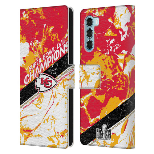 NFL 2024 Super Bowl LVIII Champions Kansas City Chiefs Marble Leather Book Wallet Case Cover For Motorola Edge S30 / Moto G200 5G