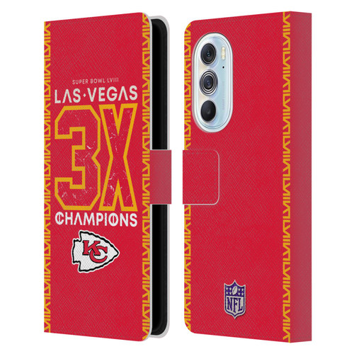 NFL 2024 Super Bowl LVIII Champions Kansas City Chiefs 3x Champ Leather Book Wallet Case Cover For Motorola Edge X30