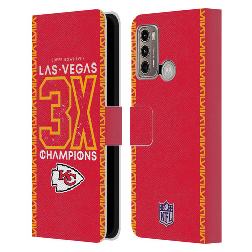 NFL 2024 Super Bowl LVIII Champions Kansas City Chiefs 3x Champ Leather Book Wallet Case Cover For Motorola Moto G60 / Moto G40 Fusion