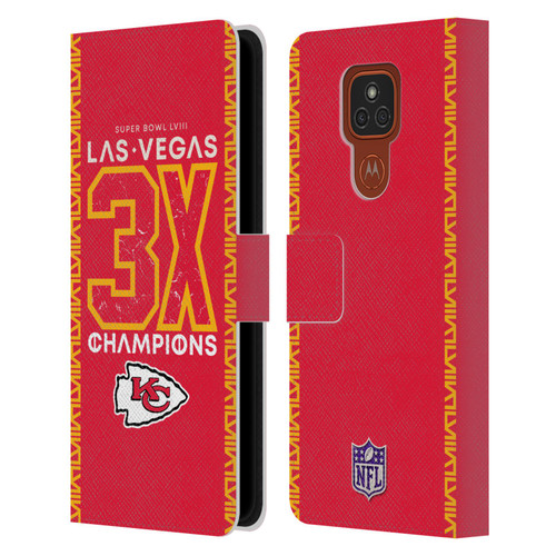 NFL 2024 Super Bowl LVIII Champions Kansas City Chiefs 3x Champ Leather Book Wallet Case Cover For Motorola Moto E7 Plus