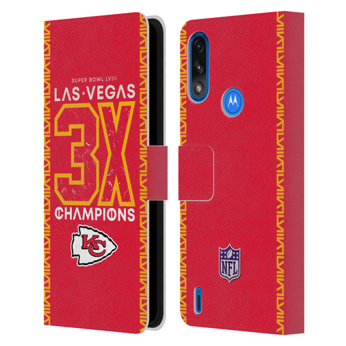 NFL 2024 Super Bowl LVIII Champions Kansas City Chiefs 3x Champ Leather Book Wallet Case Cover For Motorola Moto E7 Power / Moto E7i Power