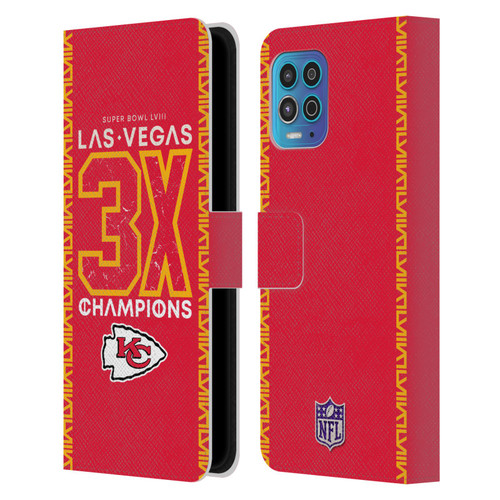 NFL 2024 Super Bowl LVIII Champions Kansas City Chiefs 3x Champ Leather Book Wallet Case Cover For Motorola Moto G100