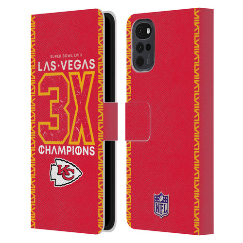 NFL 2024 Super Bowl LVIII Champions Kansas City Chiefs 3x Champ Leather Book Wallet Case Cover For Motorola Moto G22