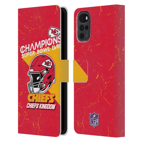 NFL 2024 Super Bowl LVIII Champions Kansas City Chiefs Helmet Leather Book Wallet Case Cover For Motorola Moto G22