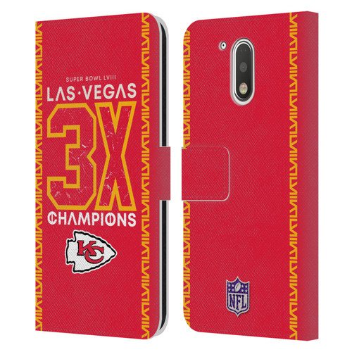 NFL 2024 Super Bowl LVIII Champions Kansas City Chiefs 3x Champ Leather Book Wallet Case Cover For Motorola Moto G41