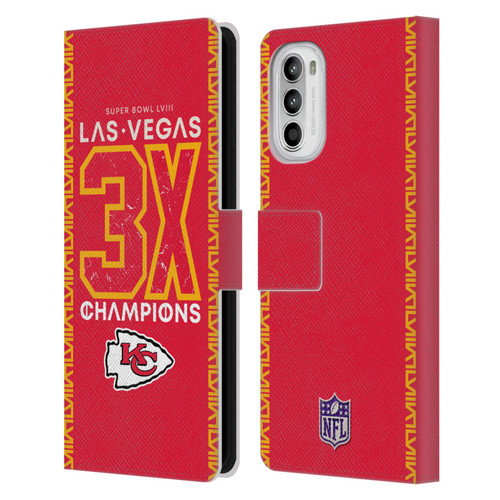 NFL 2024 Super Bowl LVIII Champions Kansas City Chiefs 3x Champ Leather Book Wallet Case Cover For Motorola Moto G52