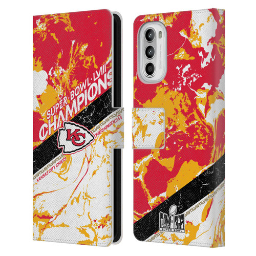 NFL 2024 Super Bowl LVIII Champions Kansas City Chiefs Marble Leather Book Wallet Case Cover For Motorola Moto G52