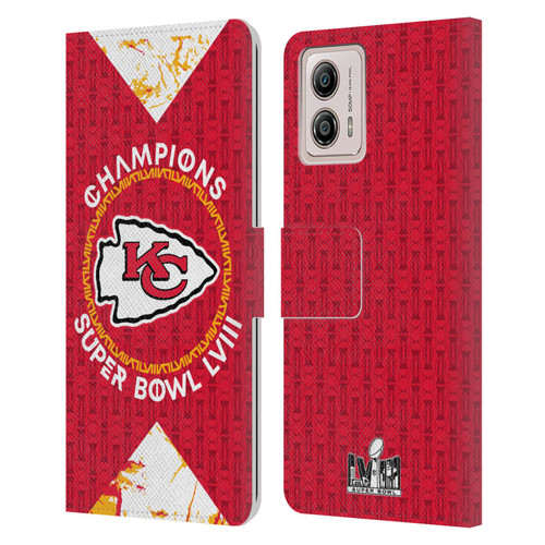 NFL 2024 Super Bowl LVIII Champions Kansas City Chiefs Patterns Leather Book Wallet Case Cover For Motorola Moto G53 5G