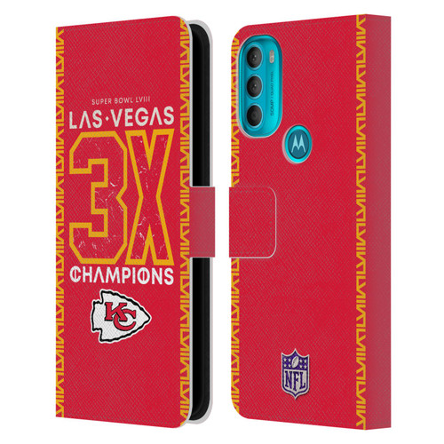 NFL 2024 Super Bowl LVIII Champions Kansas City Chiefs 3x Champ Leather Book Wallet Case Cover For Motorola Moto G71 5G